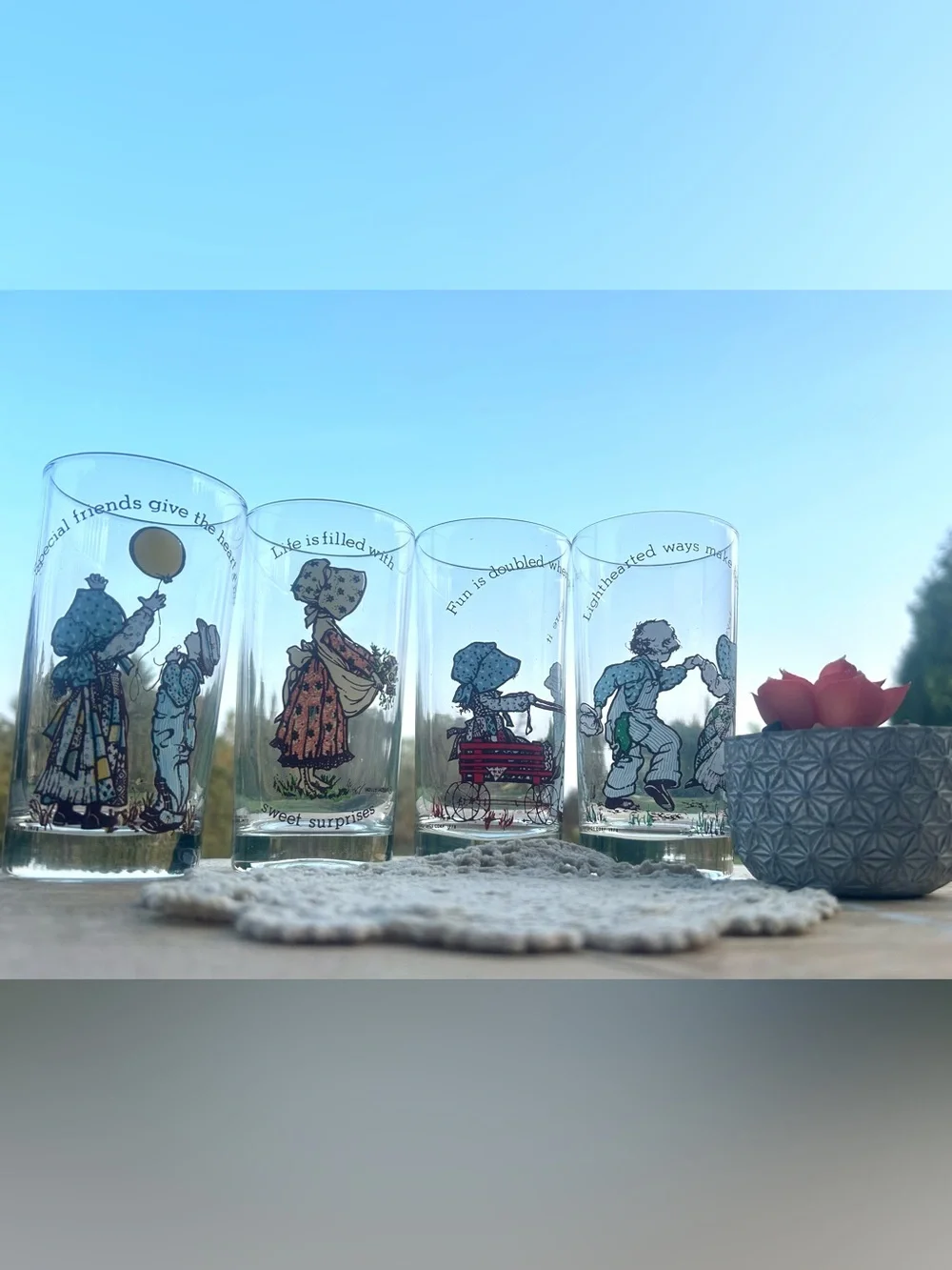 VintageSet of 4 ASSORTED Holly Hobbie American Greetings Corp. Glasses